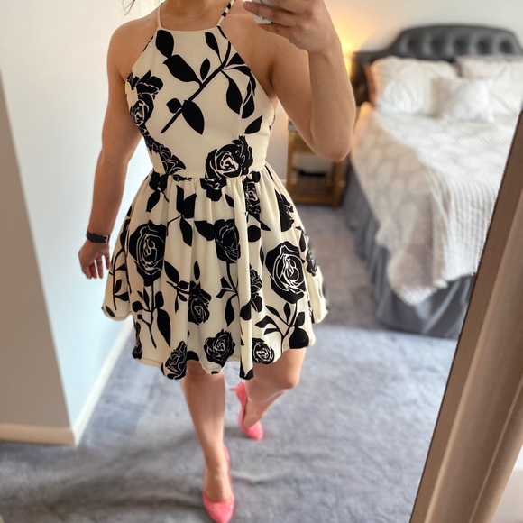 Black & White Floral Mini Cocktail Dress - Picture 2 of 6